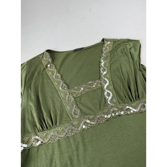 Boho Green Lace Sequin Top‎ Romantic Fairycore Cottagecore Peasant Xl - Picture 1 of 9
